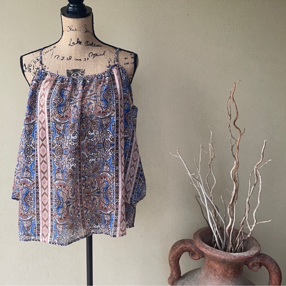 NWOT Alice Blue for Stitch Fix Boho Cold Shoulder Short Sleeve Blouse